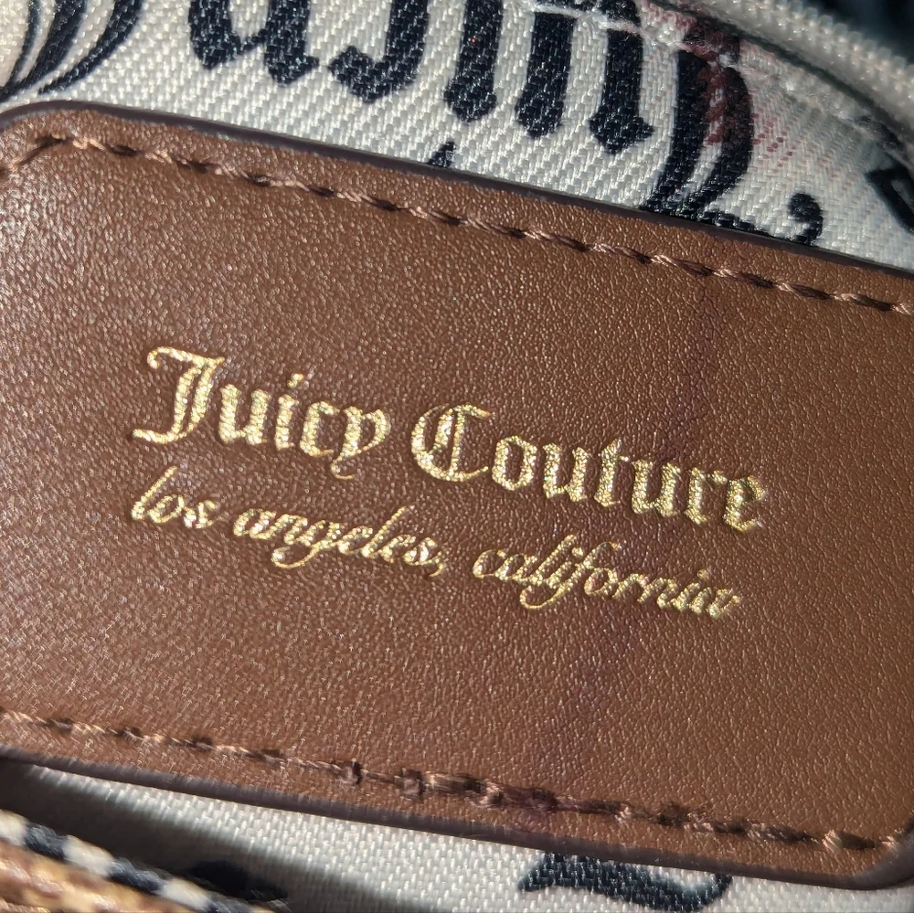 Juicy Couture  Gothic Logo Chestnut Chino statement flap crossbody bag.